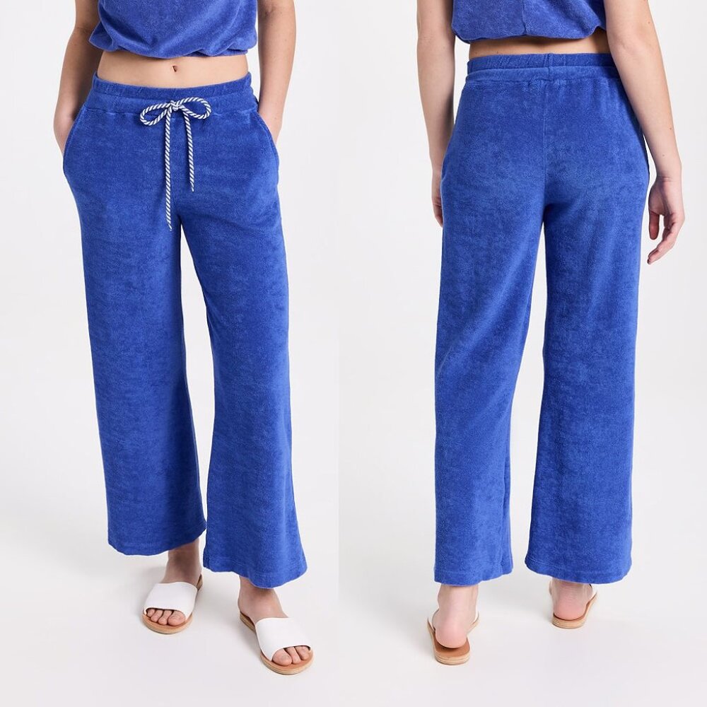SUNDRY High Waist Terrycloth Crop Pant in Regalia Blue